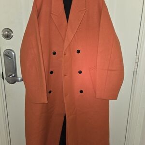 Men's Double-Breasted Orange Pea Coat